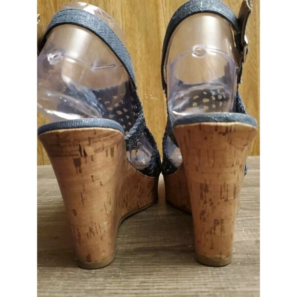 Mudd Casual Woven Strappy Slingback Wedge Sandals Womens Size 6.5 Blue - Picture 4 of 11